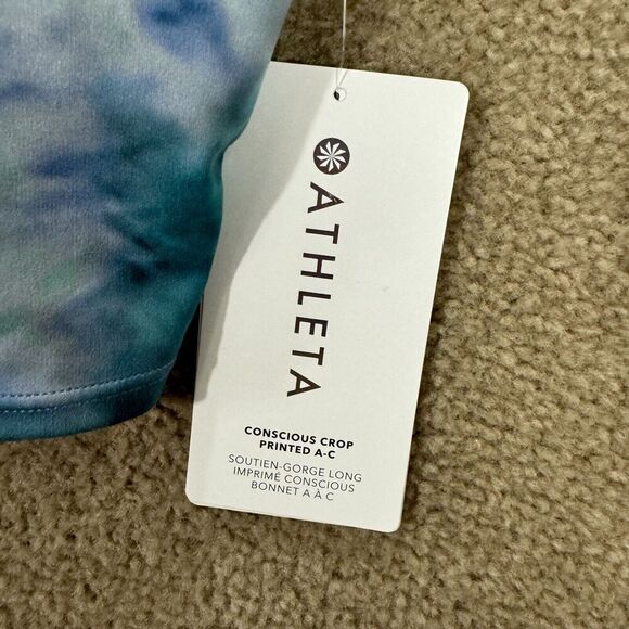 Athleta Conscious Crop Top Womens XS Solarize Chrome Blue Printed A-C Bra‎ NEW - Picture 4 of 11